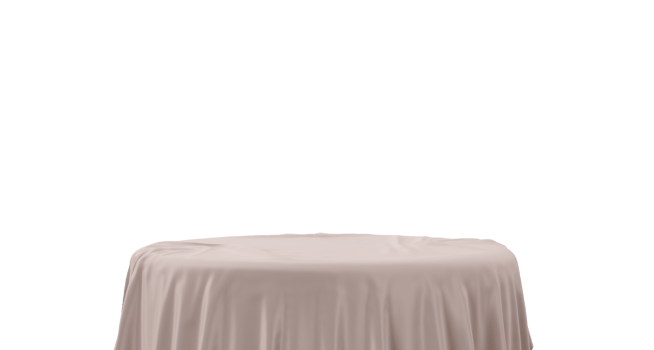 Podium with beige textile on transparent background. Elegant stage for product, cosmetic presentation. Luxury mock up. Pedestal or platform for beauty products. Empty scene. 3D rendering. png