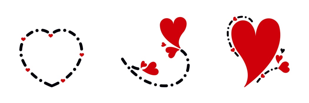 A collection of heart-shaped vector silhouettes for Valentine's Day, anniversaries, wedding, celebrations and website decor are isolated on a white background.