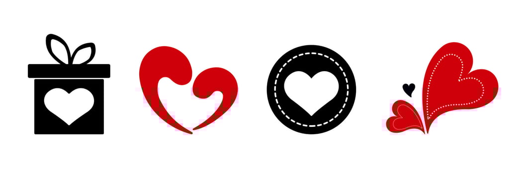 A collection of heart-shaped vector silhouettes for Valentine's Day, anniversaries, wedding, celebrations and website decor are isolated on a white background.