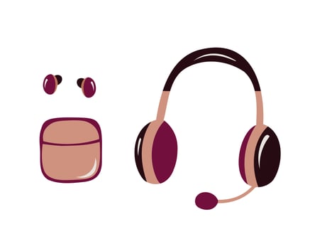 Wireless headphones. Illustration for printing, backgrounds, covers and packaging. Image can be used for greeting cards, posters, stickers and textile. Isolated on white background. vector