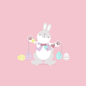 happy easter festival with animal pet bunny rabbit and egg, pastel color, flat vector illustration cartoon character