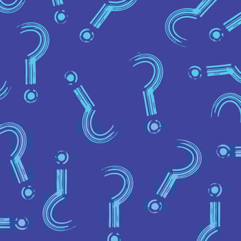 Blue question marks letter sign vector background template with blue color isolated on square shaped template. Faq, question, and answer themed drawing with simple and flat art style.