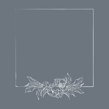 Hand drawn vector square frame wreath arrangement with peony flowers, buds and leaves. Isolated on white background. Design for invitations, wedding or greeting cards, wallpaper, print, textile