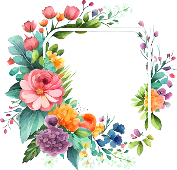 Cute watercolor frame with spring flowers png