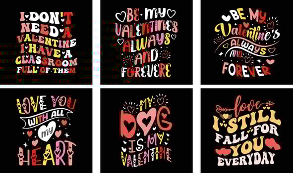 Valentine's day T-shirt Design Bundle. Valentine's day Vector Graphics. Valentine's day Typography t-shirt design