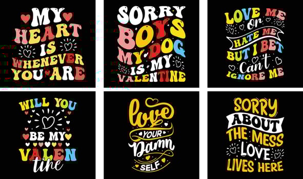 Valentine's day T-shirt Design Bundle. Valentine's day Vector Graphics. Valentine's day Typography t-shirt design