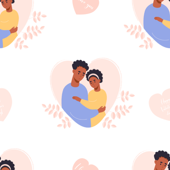 Seamless pattern with cute ethnicity couple in love png