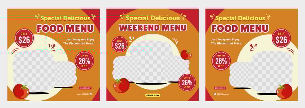 Delicious food menu and restaurant social media post template vector