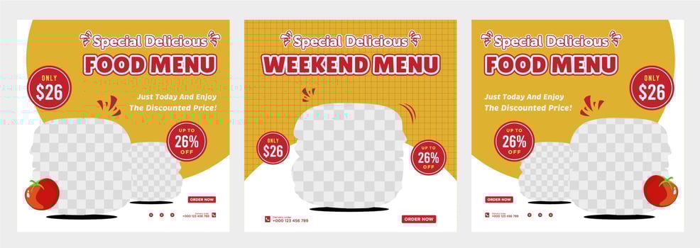 Delicious food menu and restaurant social media post template vector