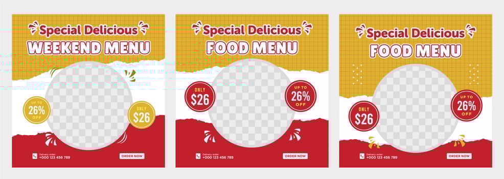 Delicious food menu and restaurant social media post template vector