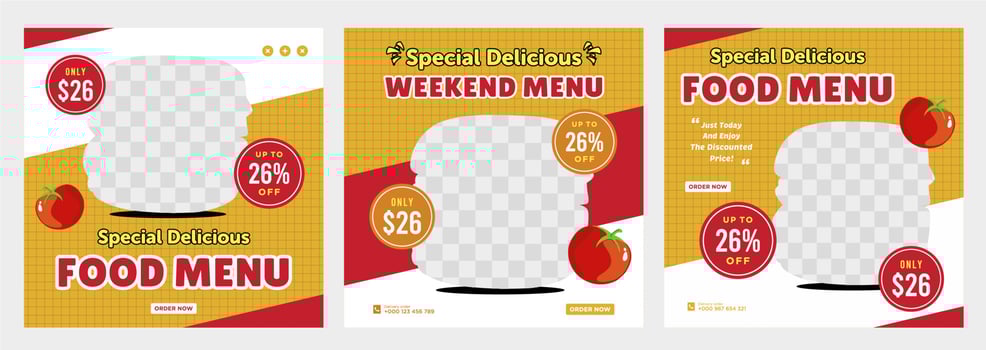 Delicious food menu and restaurant social media post template vector