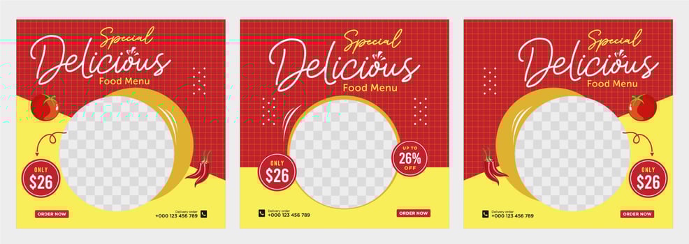 Delicious food menu and restaurant social media post template vector