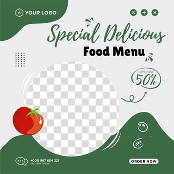 Delicious food menu and restaurant social media post template vector