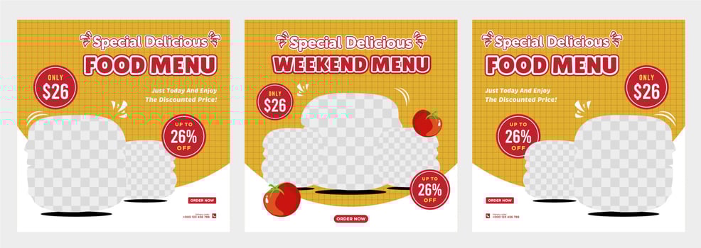 Delicious food menu and restaurant social media post template vector