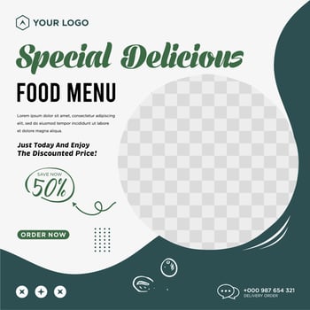 Delicious food menu and restaurant social media post template vector