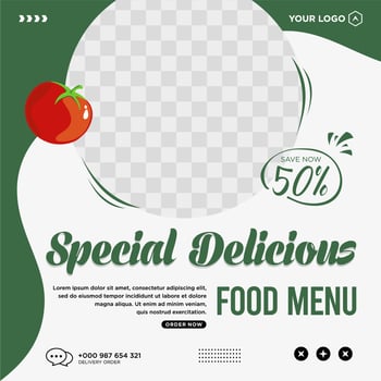 Delicious food menu and restaurant social media post template vector