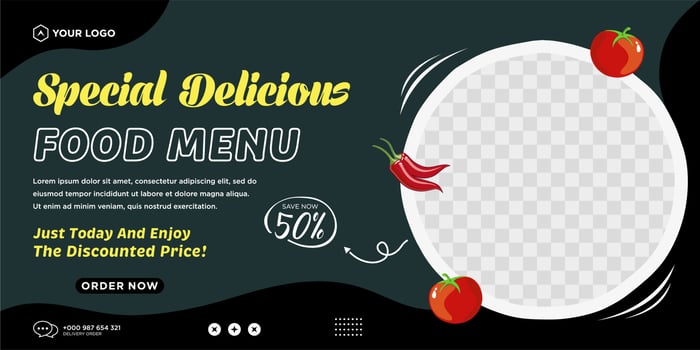 Delicious food menu and restaurant social media post template vector