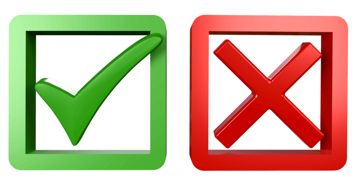 Set of green check marks and red crosses. design for copy space checklists, approval lists, and presentations. with translucent. 3D render illustration png