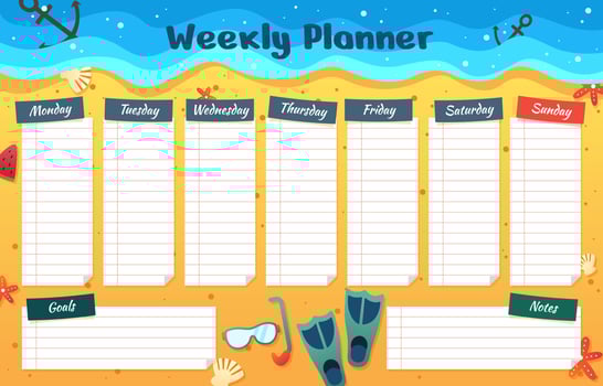Weekly Planner Summer Beach Background vector