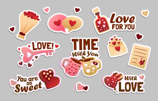 Valentine Day Journal Sticker Package vector