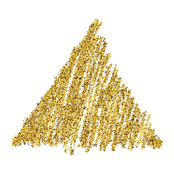 Golden paint hand drawn glittering triangle on a white background. Background with gold sparkles and glitter effect. Empty space for your text. Vector illustration