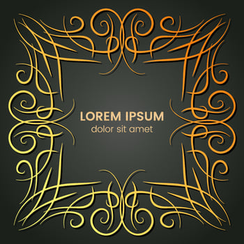 A square golden monogram element on a dark background. Vector illustration.