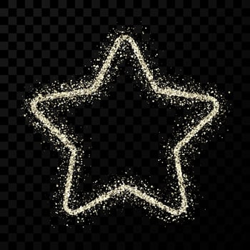 Silver glitter star with shiny sparkles on dark transparent background. Vector illustration