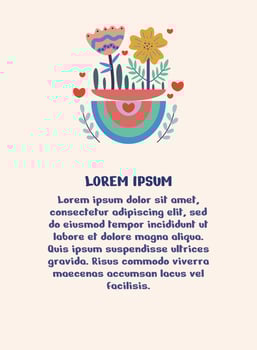 Postcard with text Happy Valentine's Day, invitations, declaration of love, cover, print. Rectangular template with flowers, rainbow, hearts. Vector illustration isolated on white background.