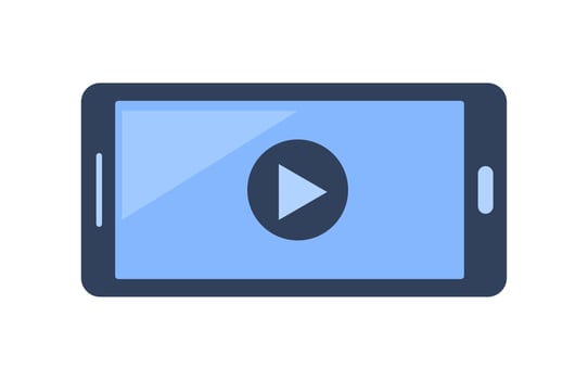 Smartphone icon with play sign or video player. Social media symbol. Vector icon mobile phone. Play button vector icon.