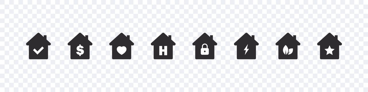 Home icon set. Smart house icons. Real estate. Flat style houses symbols. Vector icons