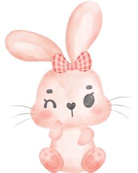 Cute happy sweet pink bunny rabbit cartoon character watercolour png