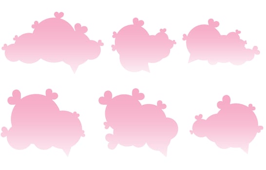 Set valentine speech bubbles on white background. decorated with hearts. chat vector square and doodle message or communication icon Cloud speaking for comics and minimal message dialog