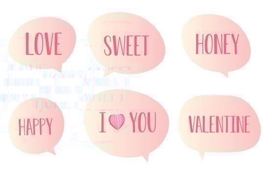 Set valentine speech bubbles on white background. chat vector with lettering for lovers. square and doodle message or communication icon Cloud speaking for comics and minimal message dialog