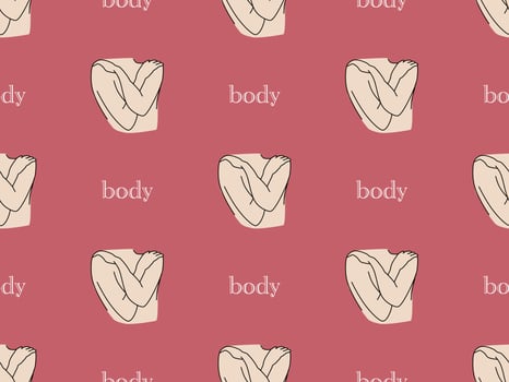 Body cartoon character seamless pattern on red background vector
