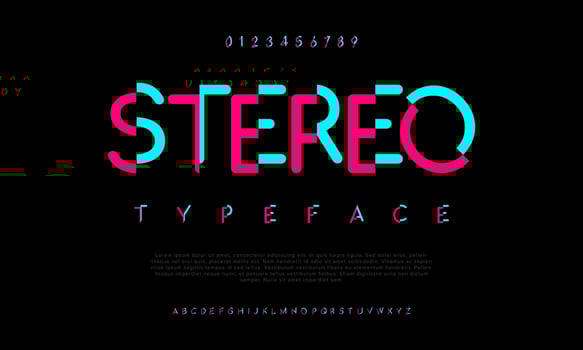 Stereo simple colorful geometric typography. For game, logo, sport, music, corporate, abstract vector illustration font