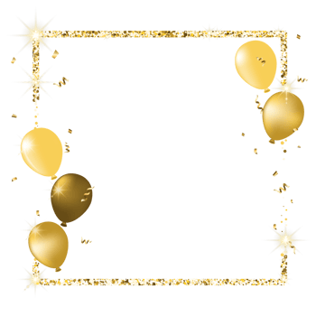 Balloon and Confetti Frame in Gold Color png