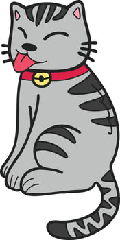 Hand Drawn cute striped cat smile illustration in doodle style vector