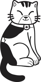 Hand Drawn cute striped cat smile illustration in doodle style vector