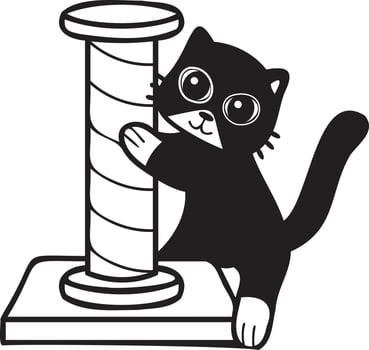 Hand Drawn cat with cat climbing pole illustration in doodle style vector
