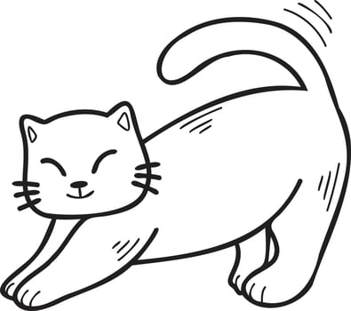 Hand Drawn cat stretching illustration in doodle style vector