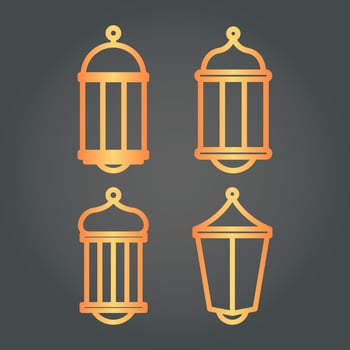Set of gold outline islamic ramadan lantern illustration vector