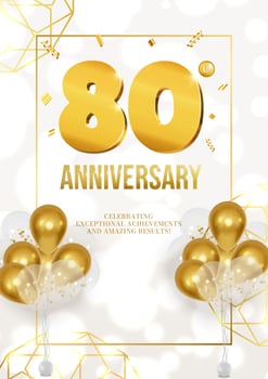 Celebration of anniversary or birthday poster with golden date and balloons 80 vector