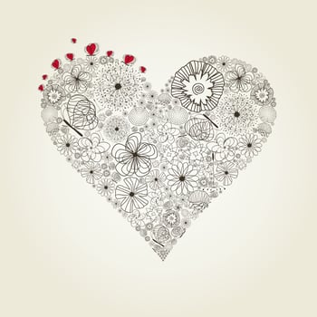 Heart from plants and a flower. A vector illustration