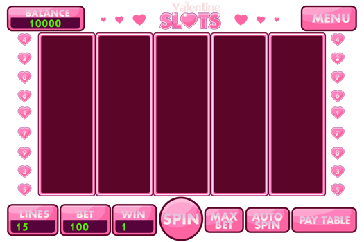 Interface slot machine style St. Valentine. Complete menu of graphical user interface and set of buttons png