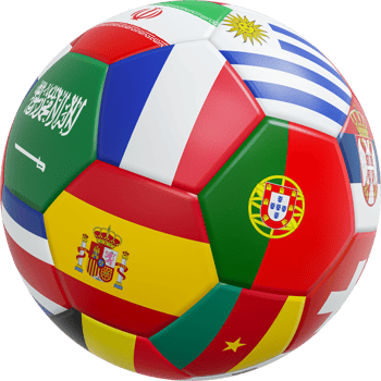 Soccer ball with international flags pattern and leather texture . Isolated . 3D rendering . png