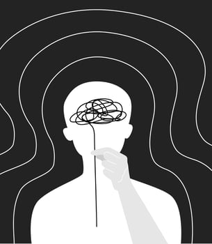 Silhouette of human is understanding and managing his stress or depress, mental health concept. flat vector illustration.