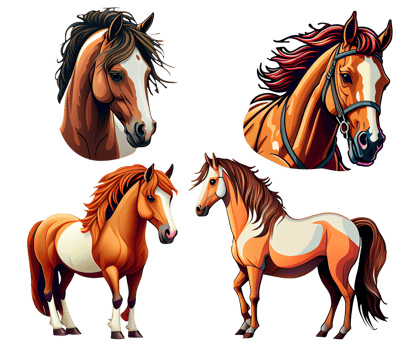 Cartoon horse die cut on transparent background, PNG file.