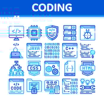 Coding System Vector Thin Line Icons Set