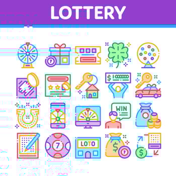 Lottery Gambling Game Collection Icons Set Vector