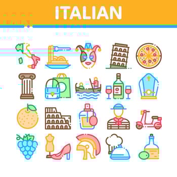 Italian Traditional Collection Icons Set Vector